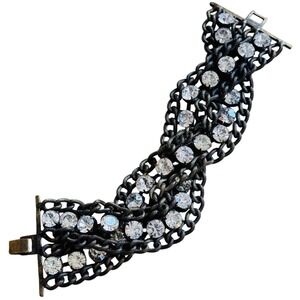 Statement Y2K crystal jeweled Bracelet GunMetal Chain chunky twisted wide 7.5"